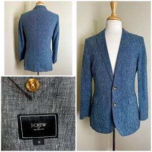 CREW LUDLOW Jacket Blazer Sport Coat Linen Cotton Blue Chambray Sz S 38C Ex!